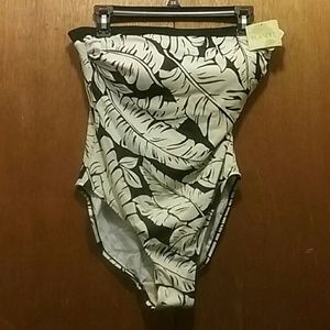 Black and white strapless one piece